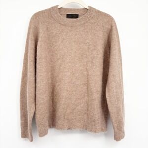 Zara Womens Tan Alpaca Wool Blend Fuzzy Minimalist Neutral Crewneck Sweater L